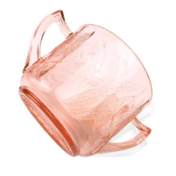 Depression Glass Vintage Tea Cups Sugar Bowl Set Madrid, Poinsettia Pink Yellow - Picture 9 of 10